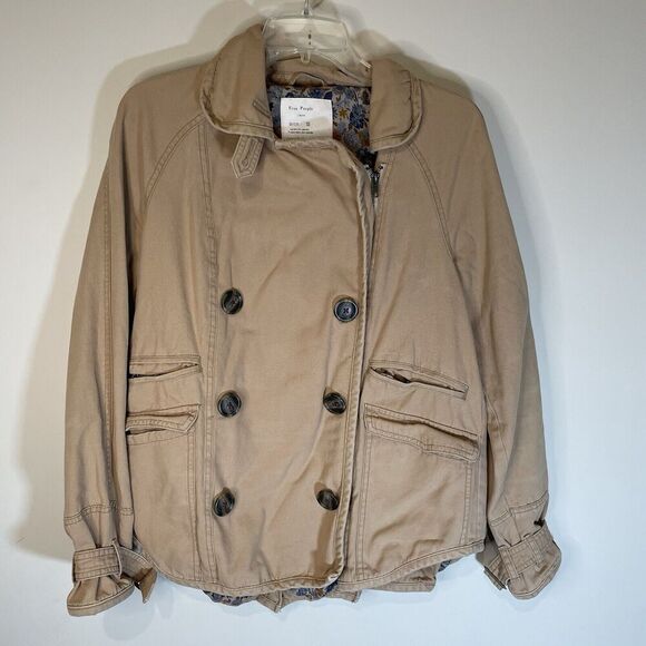 FREE PEOPLE Canvas Boho Car Jacket Coat Tan Brown Beige Small - Picture 3 of 12